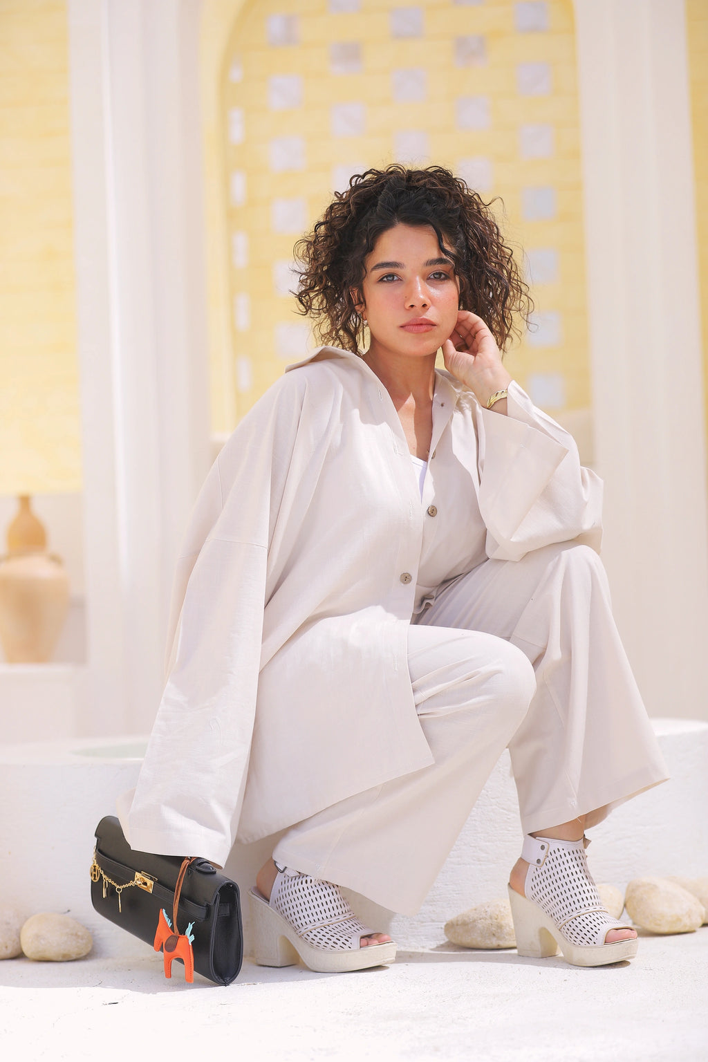 Linen relaxed suit beige