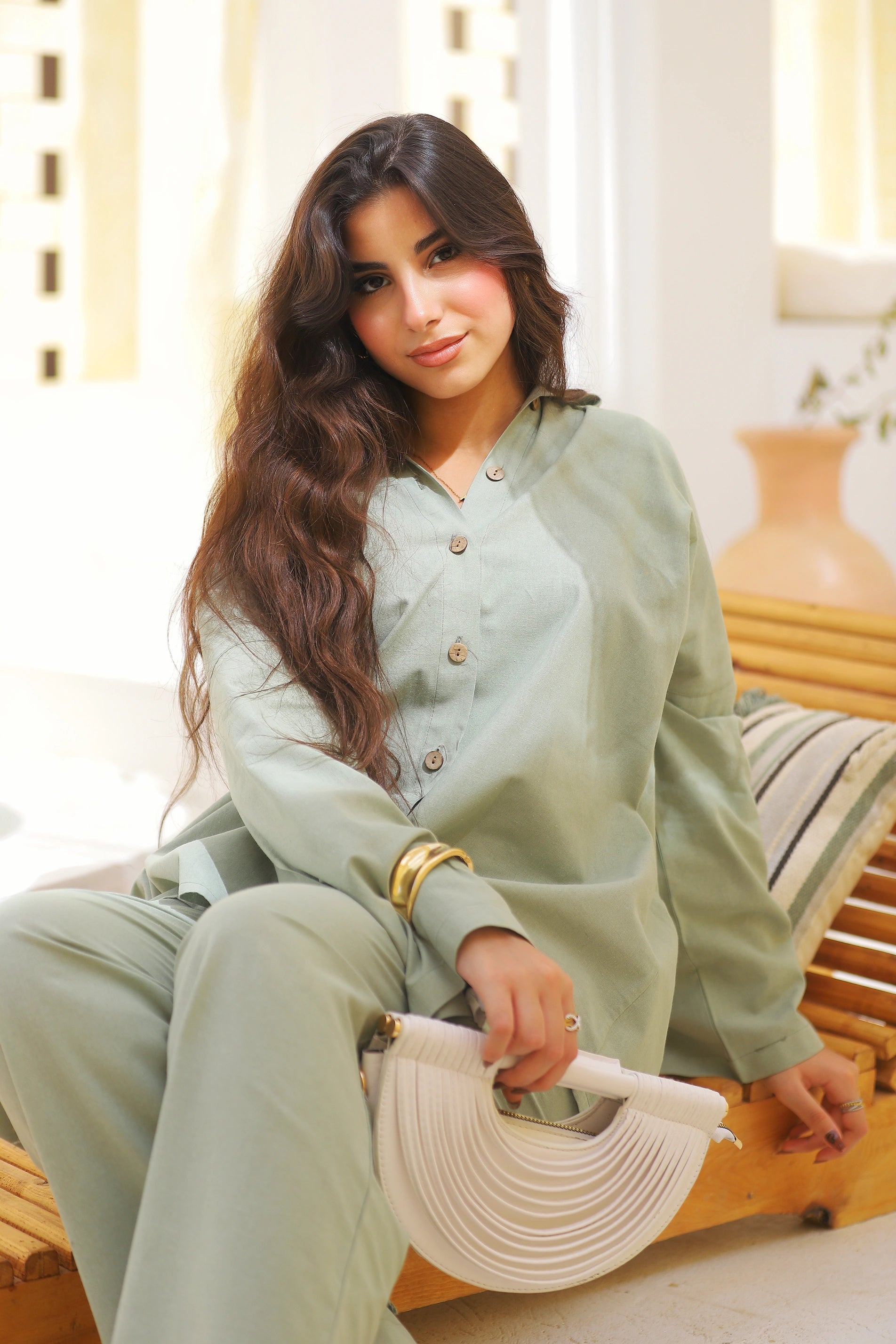 Linen relaxed suit olive