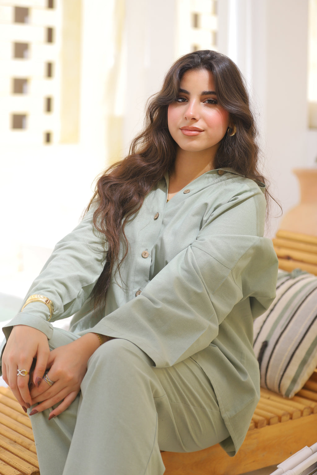 Linen relaxed suit olive