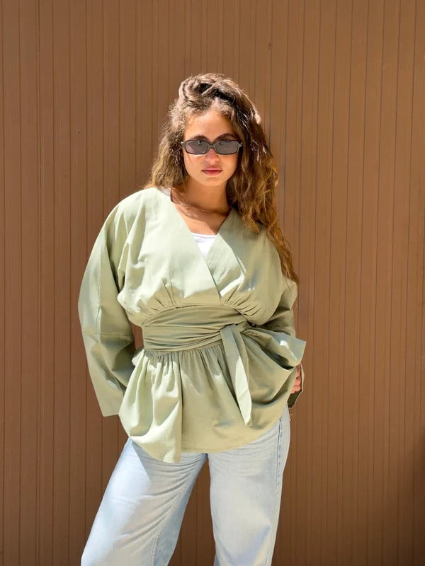 Bella lenin blouse olive