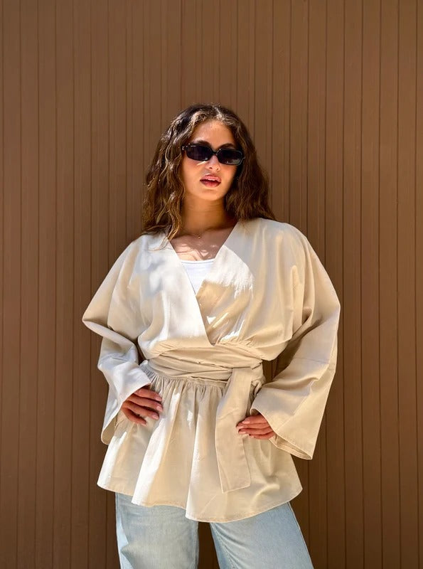 Bella lenin blouse beige