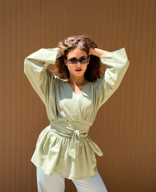 Bella lenin blouse olive